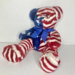 The Petting Zoo Patriotic Bear Plush Stuffed Red White Blue Flag Star Stripe Toy